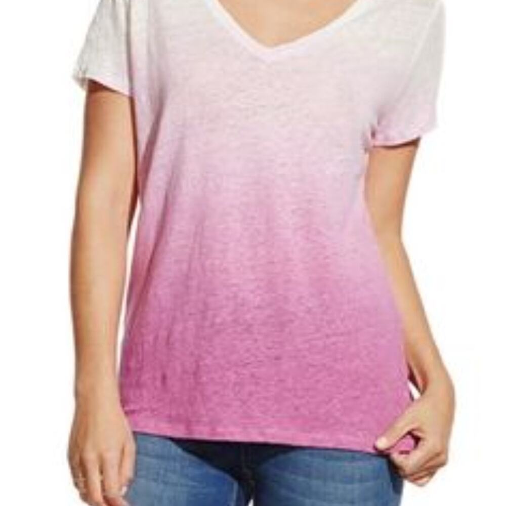 Two by Vince Camuto Morning Sky Ombré V-neck Tee Shirt XS